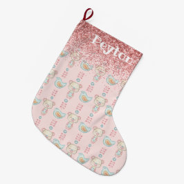 Pink Glitzer Baby Girl Name Glitzern Moderne Großer Weihnachtsstrumpf
