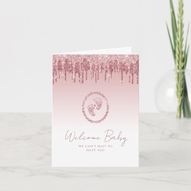 Pink Glitzer Babydusche Begrüßungskarte Karte (Vorderseite)
