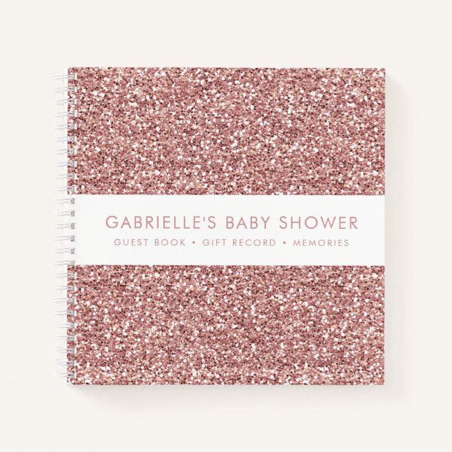 Pink Glitzer Babydusche Geschenke + Gästebuch Notizbuch (Vorderseite)