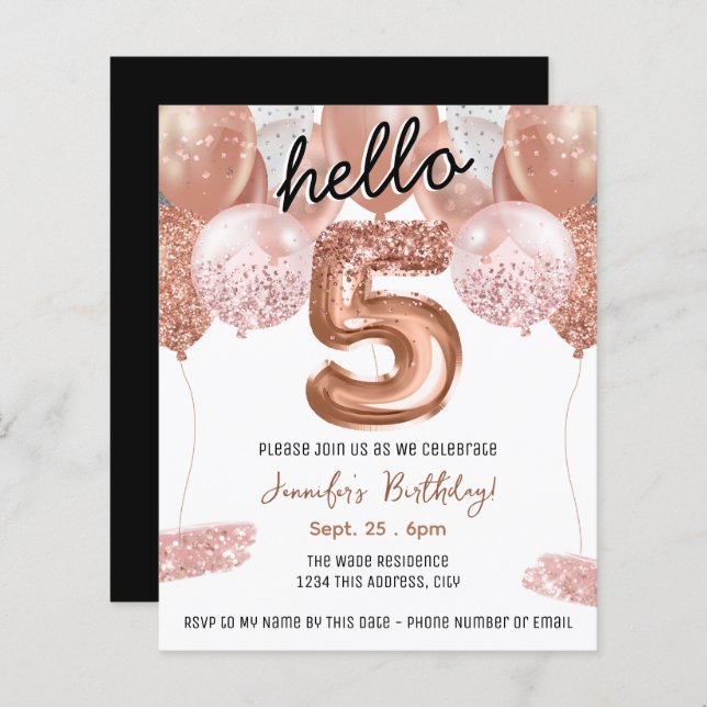 Pink Glitzer Balloons 5. Geburtstagsparty (Vorne/Hinten)