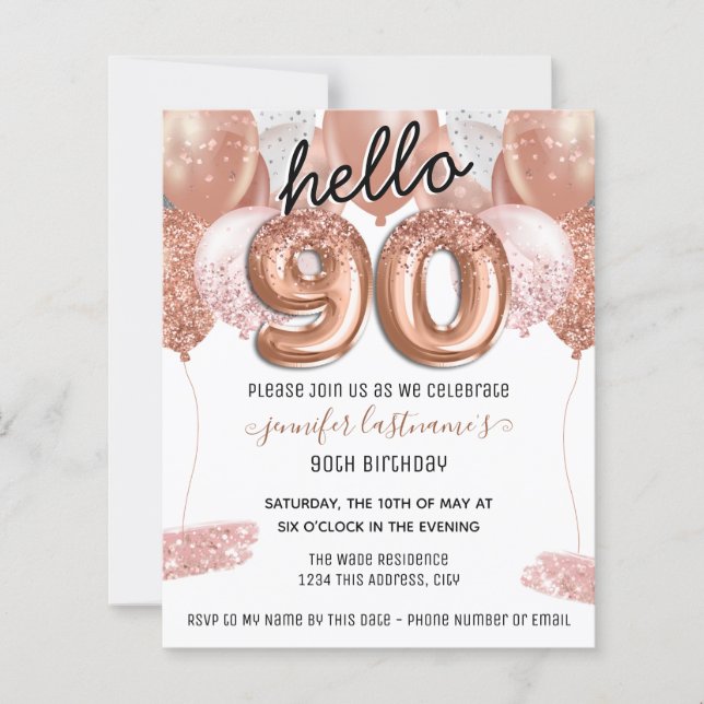Pink Glitzer Balloons 90. Geburtstagsparty (Vorderseite)