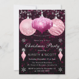 Pink Glitzer Baubles Weihnachtsessen Party Einladung