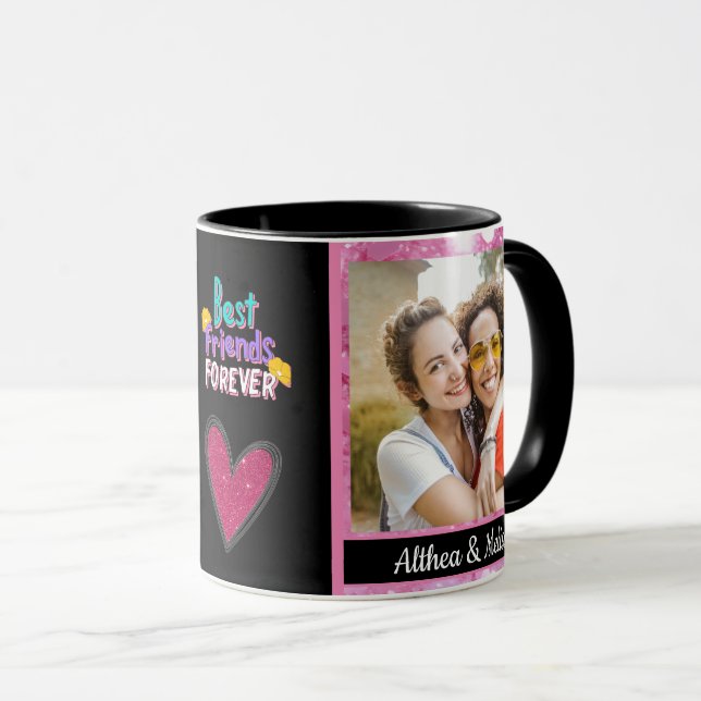 Pink Glitzer Best Friend Forever Foto Tasse (VorderseiteRechts)