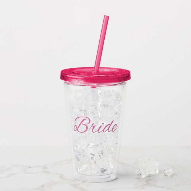 Pink Glitzer Bride Wedding Fuschsia Acryltrinkbecher (Rückseite Ice)