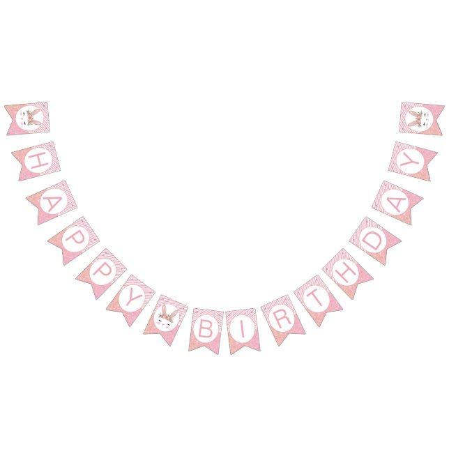 Pink Glitzer Bunny Happy Birthday Party Banner (Alle)