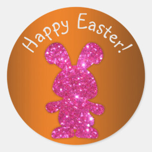 Pink Glitzer Bunny Happy Ostery Runder Aufkleber