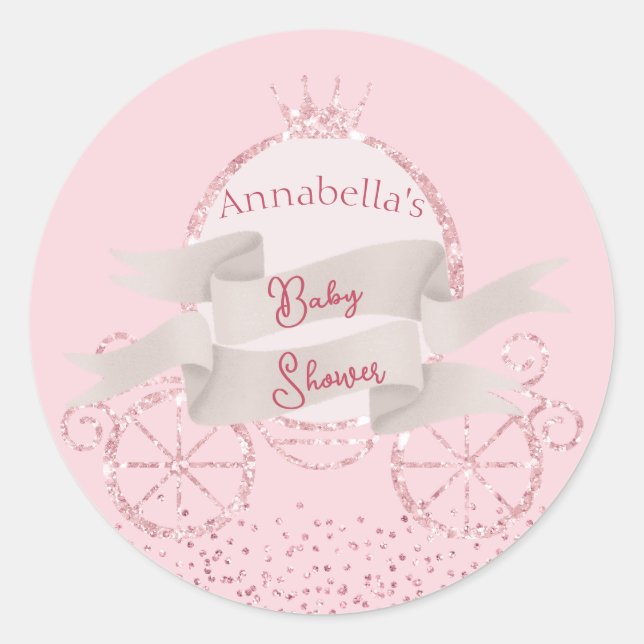 Pink Glitzer Carriage Mairy Tale Babydusche Runder Aufkleber (Vorderseite)