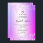 Pink Glitzer confetti hebrew Name Bat Mitzvah Einladung<br><div class="desc">Eleganter lila rosa Glitzer Metallfolie und Konfetti Stern von David mit hebräischem Namen Bat Mitzvah und lila rosa Glitzer Konfetti. Eine einfache und schicke Einladung.</div>