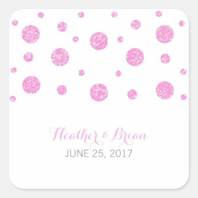 Pink Glitzer Confetti Wedding Stickers (Vorderseite)