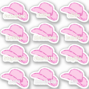 Pink Glitzer Cowgirl-Hutelhütte Namen Aufkleber