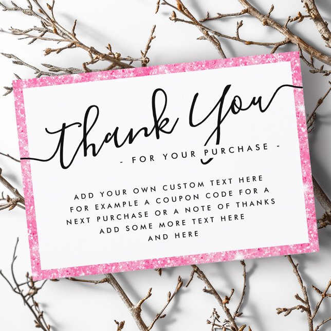 Pink Glitzer Custom Logo Business danke (Pink glitter custom logo business thank you note)