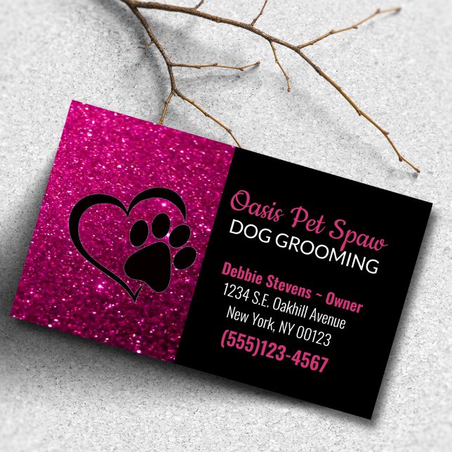 Pink Glitzer Design Dog Pet Grooming Service Visitenkarte (Von Creator hochgeladen)