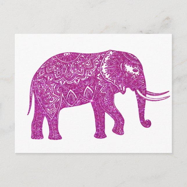 Pink-Glitzer-Elefant Postkarte (Vorderseite)