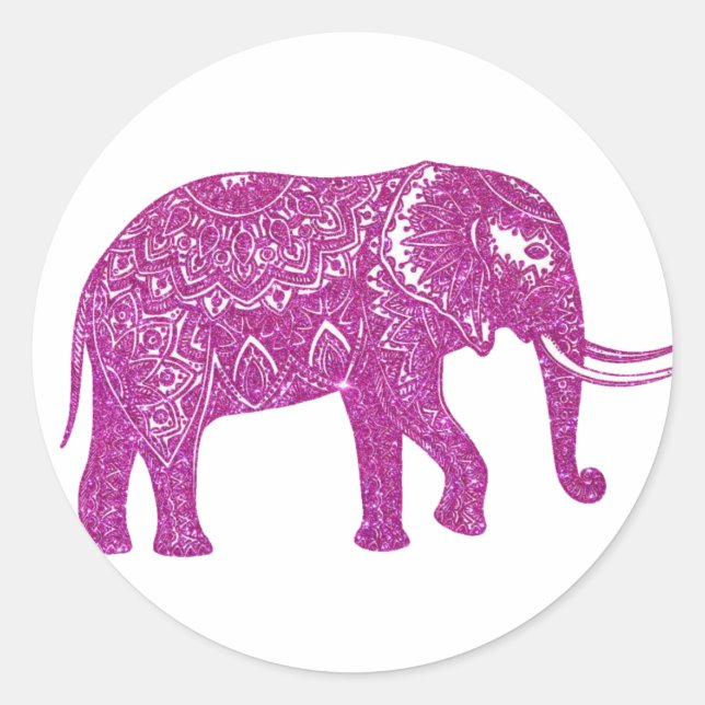 Pink-Glitzer-Elefant Runder Aufkleber (Vorderseite)