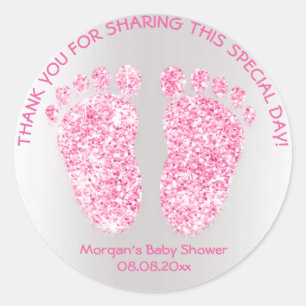 Pink Glitzer Feet Baby Dusche Gefallen Danke Girl Runder Aufkleber