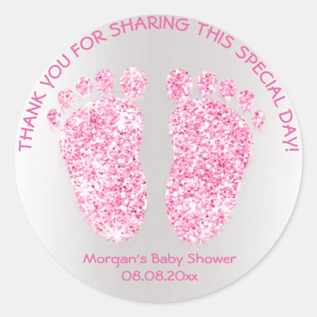 Pink Glitzer Feet Baby Dusche Gefallen Danke Girl Runder Aufkleber (Vorderseite)