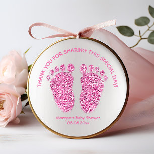 Pink Glitzer Feet Baby Dusche Gefallen Danke Girl Runder Aufkleber
