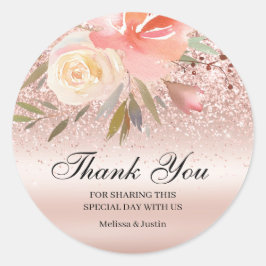 Pink Glitzer Floral Wedding Vielen Dank Runder Aufkleber