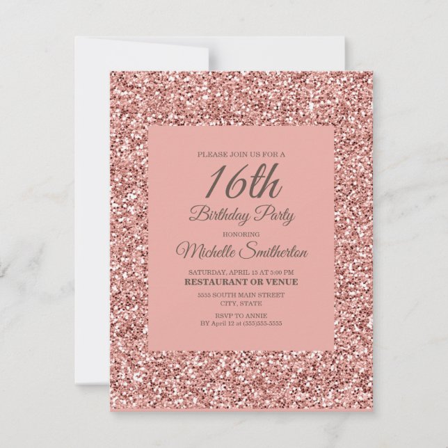Pink Glitzer Girl's 16. Geburtstag Karte (Vorderseite)