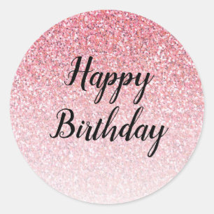 Pink Glitzer Glam Happy Birthday Runder Aufkleber