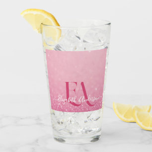 Pink Glitzer Glass Cup mit Name & Initialen Glas