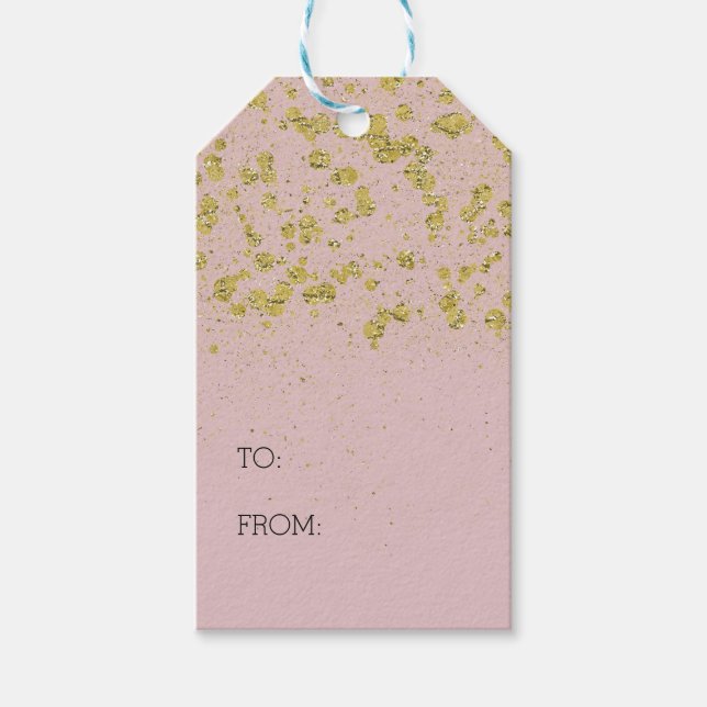 Pink Glitzer Gold Confetti Weihnachten Geschenkanhänger (Vorderseite)