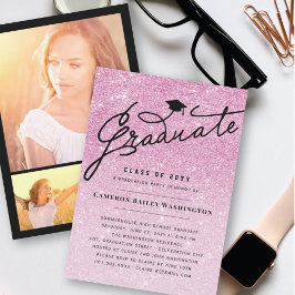 Pink Glitzer Graduate Stilvolles Graduiertenkap-Pa Einladung
