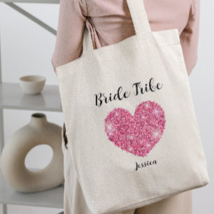 Pink Glitzer Heart Bribe Stamm Custom Bridesmaid Tragetasche