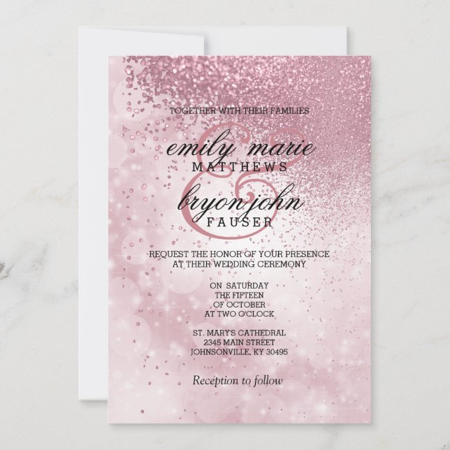Pink-Glitzer-Hochzeit für immer Einladung (Rückseite)