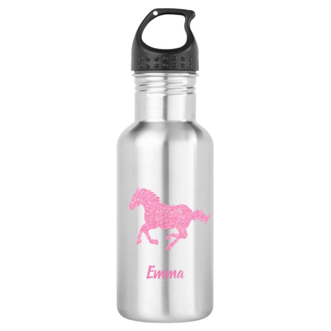 Pink Glitzer Horse Little Girl Vorname Tier Edelstahlflasche (Vorderseite)