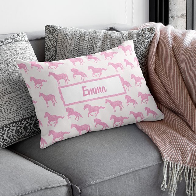 Pink Glitzer Horse Pattern Little Girl Vorname Dekokissen (Von Creator hochgeladen)