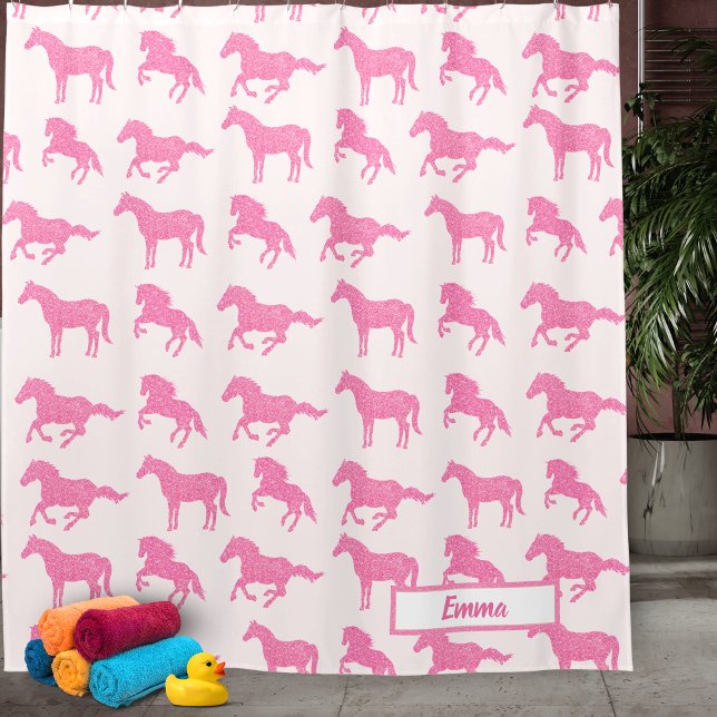 Pink Glitzer Horse Pattern Little Girl Vorname Duschvorhang (Von Creator hochgeladen)