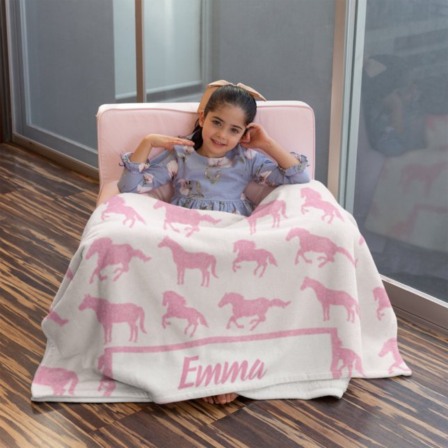 Pink Glitzer Horse Pattern Little Girl Vorname Fleecedecke (Von Creator hochgeladen)