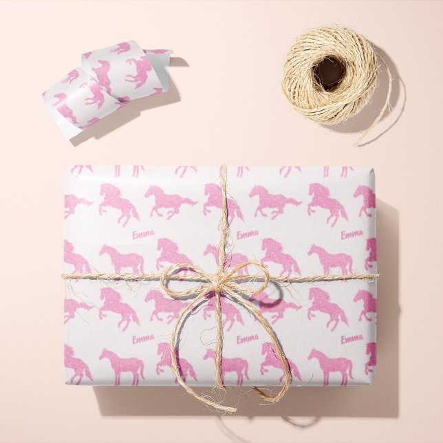 Pink Glitzer Horse Pattern Little Girl Vorname Geschenkpapier (Von Creator hochgeladen)