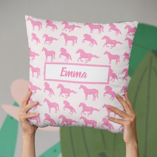 Pink Glitzer Horse Pattern Little Girl Vorname Kissen (Von Creator hochgeladen)