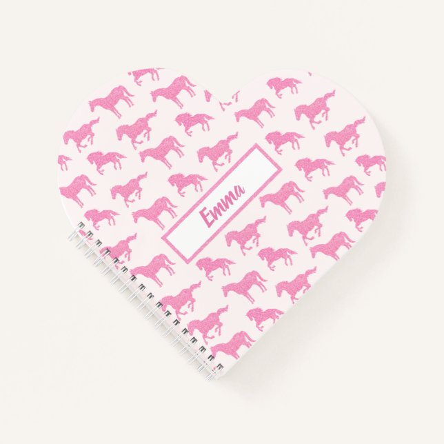 Pink Glitzer Horse Pattern Little Girl Vorname Notizbuch (Vorderseite)