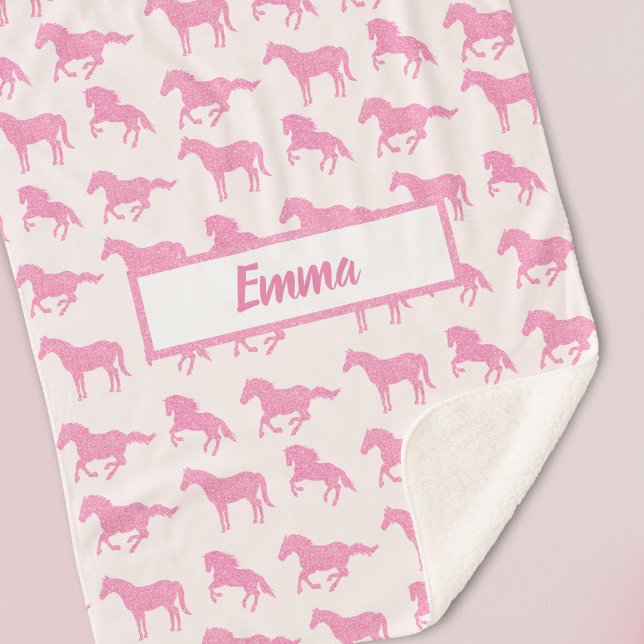 Pink Glitzer Horse Pattern Little Girl Vorname Sherpadecke (Von Creator hochgeladen)