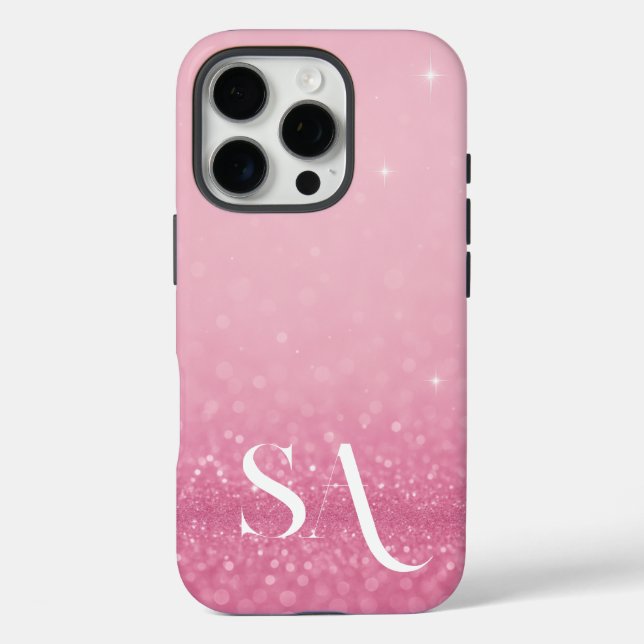 Pink Glitzer iPhone Case mit Initialen & Name (Rückseite)