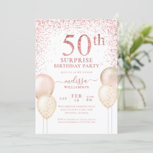 Pink Glitzer Kalligraphie Überraschung 50. Geburts Einladung