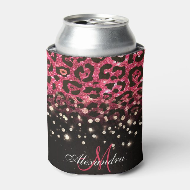 Pink Glitzer Leopard Print und Diamonds Dosenkühler (Kanne Vorderseite)