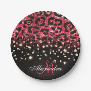 Pink Glitzer Leopard Print und Diamonds Pappteller