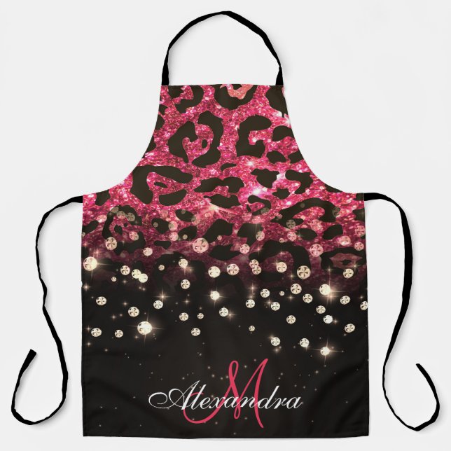 Pink Glitzer Leopard Print und Diamonds Schürze (Vorderseite)