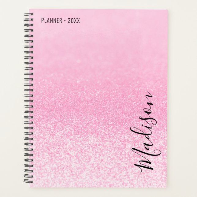 Pink Glitzer Lights Personalisiert Planer (Vorderseite)