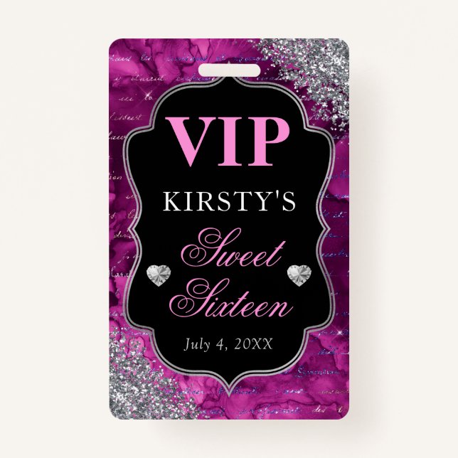 Pink Glitzer Mermaid Letters 16 . Geburtstag VIP Ausweis (Vorderseite)
