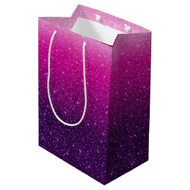 Pink-Glitzer-Muster Mittlere Geschenktüte (Rückseite Schrägansicht)