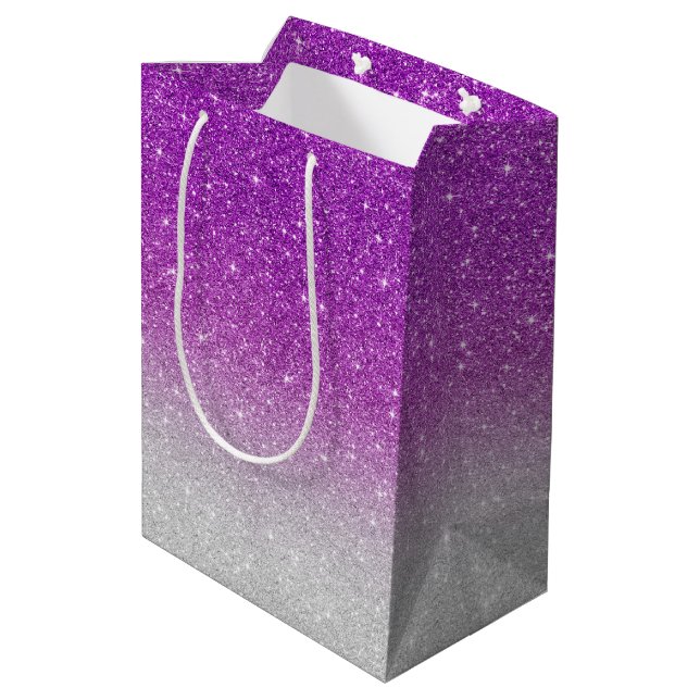 Pink-Glitzer-Muster Mittlere Geschenktüte (Rückseite Schrägansicht)