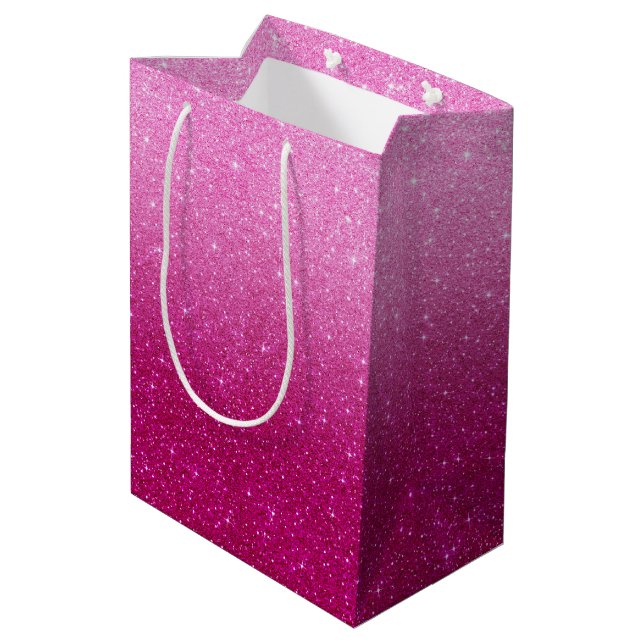 Pink-Glitzer-Muster Mittlere Geschenktüte (Rückseite Schrägansicht)