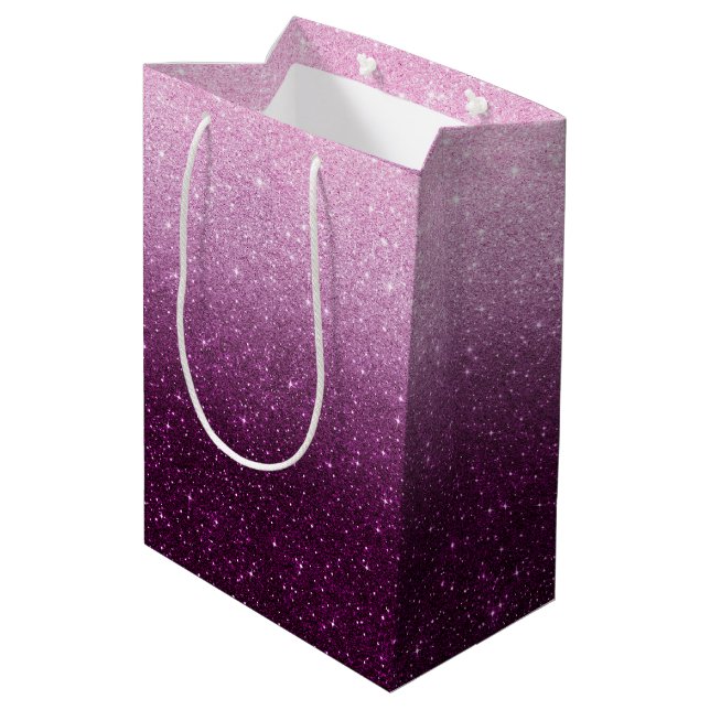 Pink-Glitzer-Muster Mittlere Geschenktüte (Rückseite Schrägansicht)