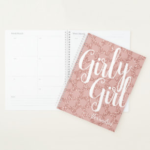 Pink Glitzer Polka Dot Girly Girl Name Chic Planer