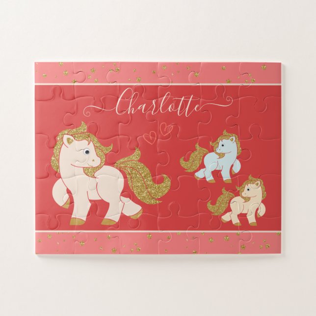 Pink Glitzer Ponys mit Vorname Little Girl (Horizontal)